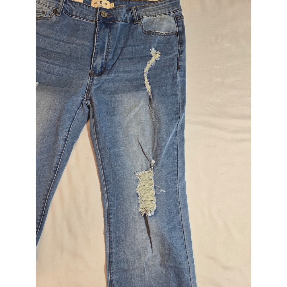 Umgee Denim High Rise Straight Leg Distressed Ripped Jeans Medium Wash Size 7 - Picture 15 of 16